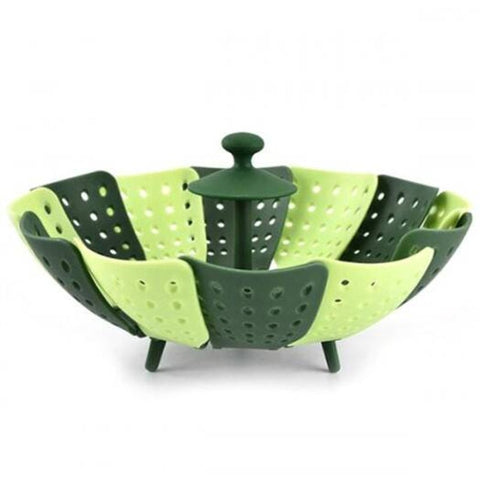 Unique Stitching Design Folding Steamer Fruit Drain Basket Multipurpose Holder Green Apple