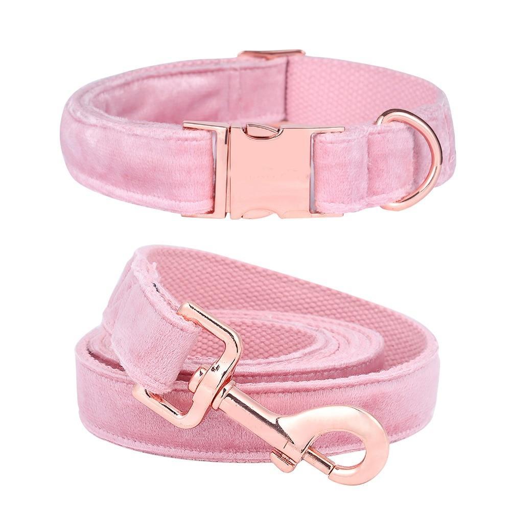 Pink Candy Velvet Dog Collar Leash Set Leads & Head Collars