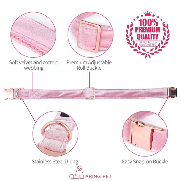 Pink Candy Velvet Dog Collar Leash Set Leads & Head Collars