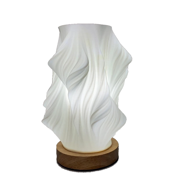 Unique Pleated Design Table Lamp 3D Printed Washable Shade Wooden Base Adjustable Led (Flowers) Lamps