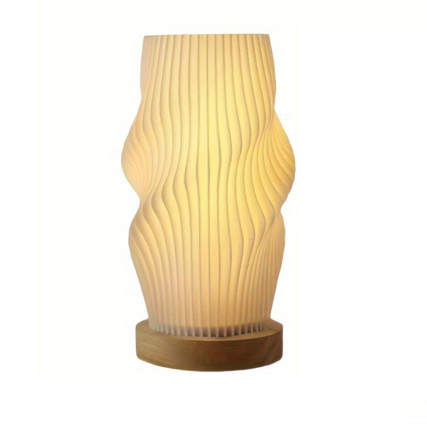 Unique Pleated Design Table Lamp 3D Printed Washable Shade Wooden Base Adjustable Led (Four Star Rotation) Lamps