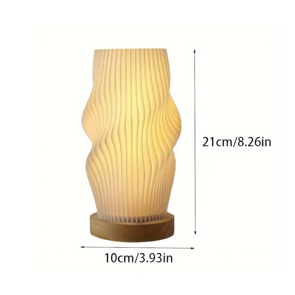 Unique Pleated Design Table Lamp 3D Printed Washable Shade Wooden Base Adjustable Led (Four Star Rotation) Lamps