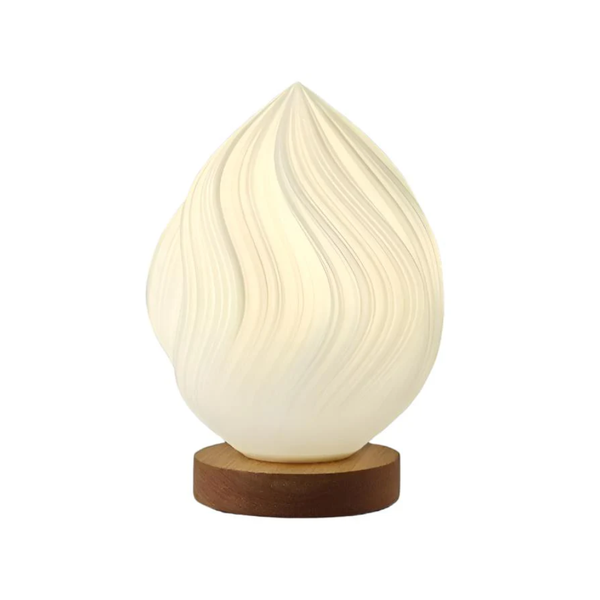 Unique Pleated Design Table Lamp 3D Printed Washable Shade Wooden Base Adjustable Led (Small Peach) Lamps
