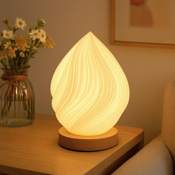 Unique Pleated Design Table Lamp 3D Printed Washable Shade Wooden Base Adjustable Led (Small Peach) Lamps
