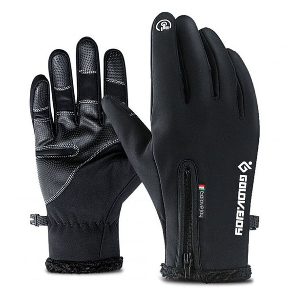 Unisex Outdoor Waterproof Winter Touch Screen Thermal Full Finger Inner Plush Skiing Black Gloves