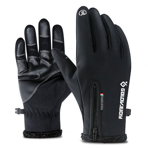 Unisex Outdoor Waterproof Gloves Winter Touch Screen Thermal Full Finger Inner Plush Skiing Black