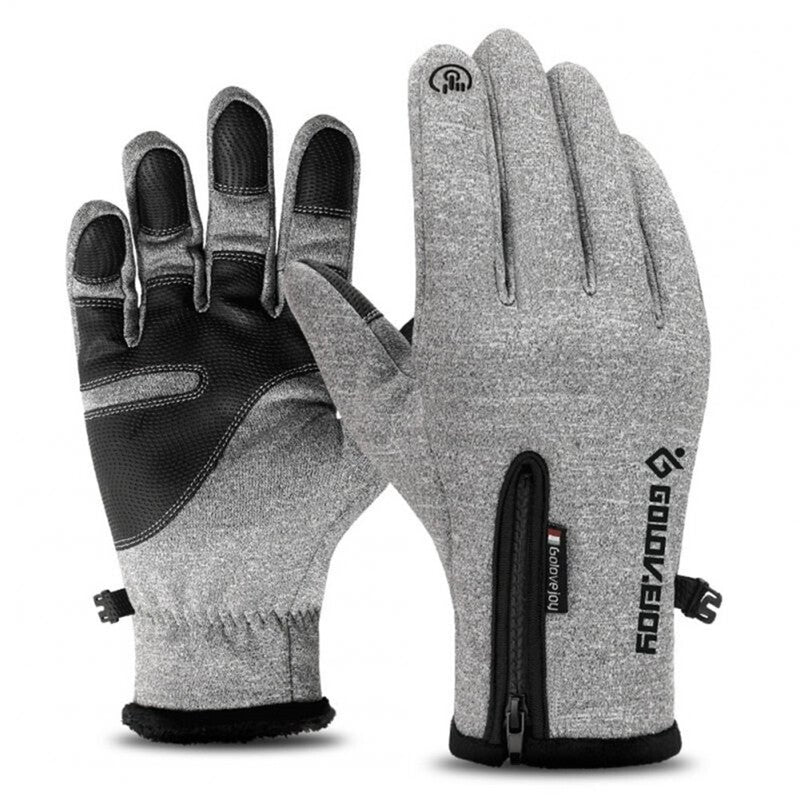Unisex Outdoor Waterproof Winter Touch Screen Thermal Full Finger Inner Plush Skiing Grays Gloves