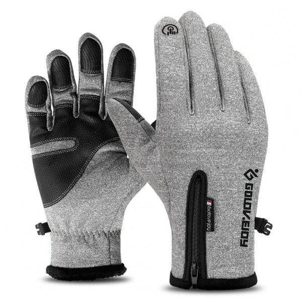 Gloves Unisex Outdoor Waterproof Winter Touch Screen Thermal Full Finger Inner Plush Skiing Grays