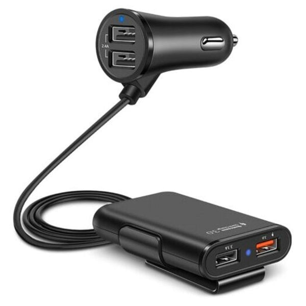 Universal 4 Ports Usb Front Back Seat Qc 3.0 Charging With 1.8M Extension Cord Black Chargers & Cradles