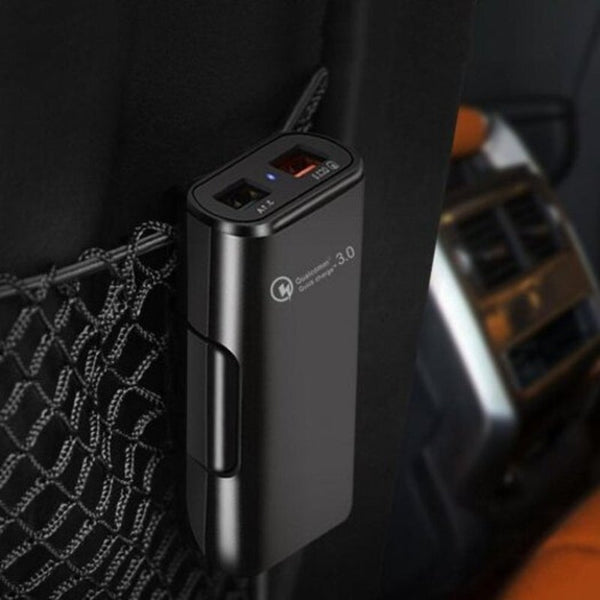 Universal 4 Ports Usb Front Back Seat Qc 3.0 Charging With 1.8M Extension Cord Black Chargers & Cradles
