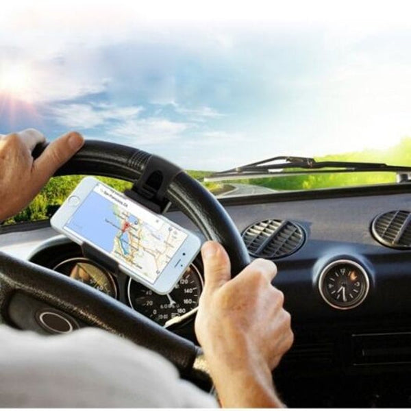 Universal Car Phone Holder Steering Wheel Stand Black Mounts & Holders