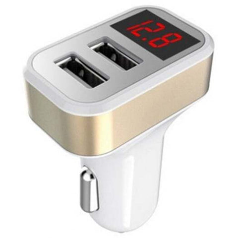 Universal Dual Usb Smart Car Charger With Digital Display Gold