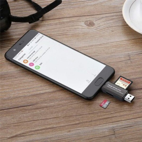 Universal Micro Usb Multifunction Card Reader 2 In 1 2.0 Connectors Sd Tf Jet Black