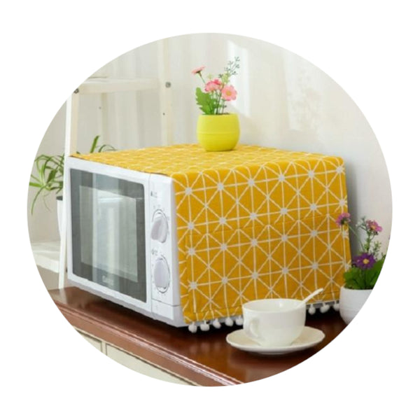 Universal Cotton Linen Microwave Dust Cover Yellow Checkerboard Microwaves