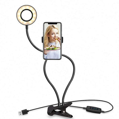 Camera Tripods Gimbals Selfie Sticks Universal Ring Light With Flexible Mobile Phone Bracket Lazy Table Lamp Led Live Stream And Makeup Long Arms For Broadcast Office Kitchen Black