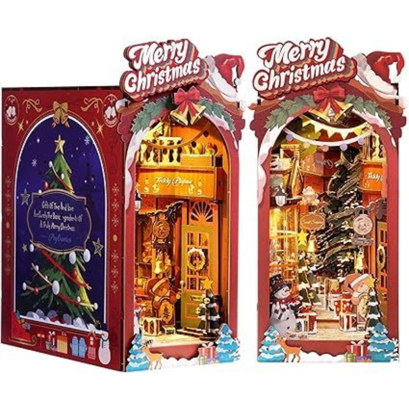 Robotime Diy Miniature Dollhouse Wood Kit Book Nook Shelf Insert Christmas Street With Led Lights Tgc06 Puzzles