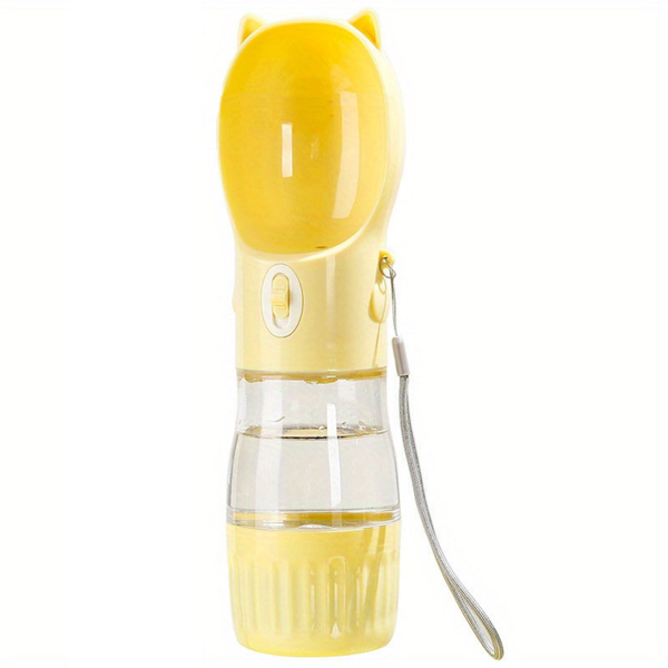 Elosung 1 Sets Of Yellow Portable Dog Water Bottle With Built In Bowl Dispenser 250Ml Water180ml Food Capacity Leak Proof For Travel Walks Dishes Feed