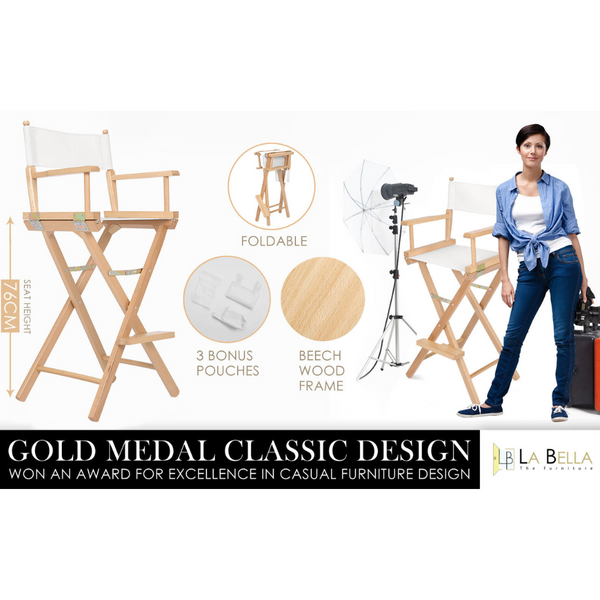 La Bella 2X Director Movie Folding Tall Chair 76Cm Beech Wood Humor Camping Chairs