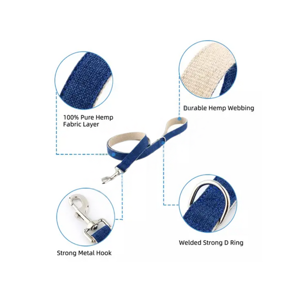 Natural Hemp Cotton Dog Lead Eco Friendly Ink Blue Small Animal Supplies