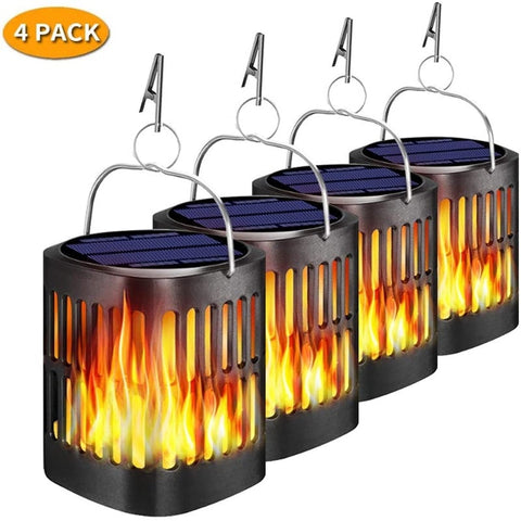 Upgraded Solar Lanterns Outdoor Hanging Ollivage Dancing Flame Torch Lights Powered Umbrella Night 4 Pack