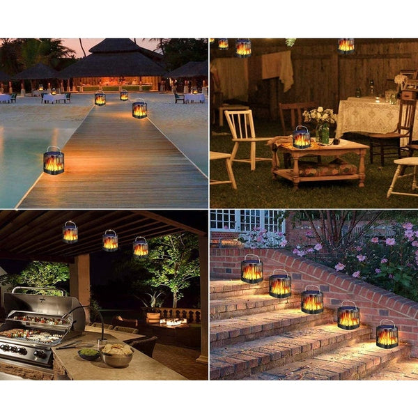 Upgraded Solar Lanterns Outdoor Hanging Ollivage Dancing Flame Torch Lights Powered Umbrella Night 4 Pack Decorative Lighting