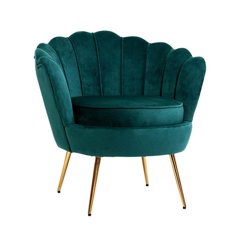 Artiss Armchair Lounge Chair Accent Armchairs Retro Single Sofa Velvet Shell Back Seat Green