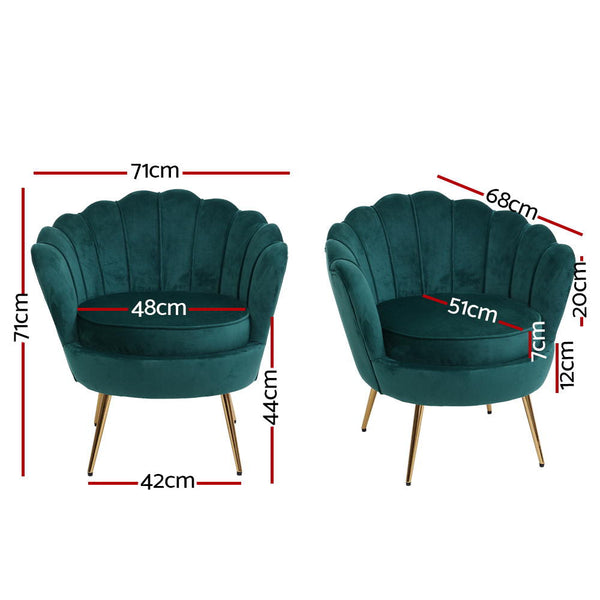 Artiss Armchair Lounge Chair Accent Armchairs Retro Single Sofa Velvet Shell Back Seat Green Sofas Armchairs & Couches