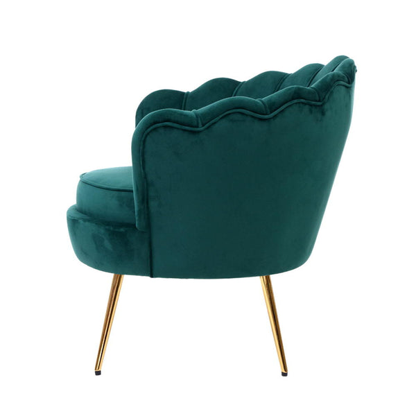 Artiss Armchair Lounge Chair Accent Armchairs Retro Single Sofa Velvet Shell Back Seat Green Sofas Armchairs & Couches