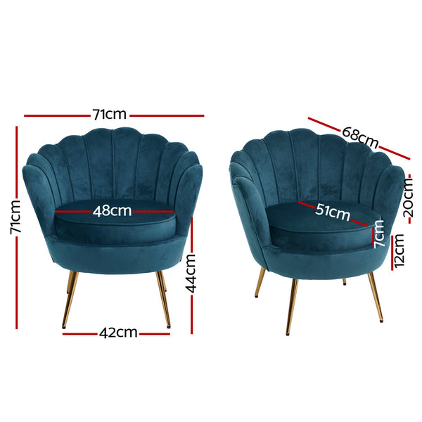 Artiss Armchair Lounge Chair Accent Retro Armchairs Shell Velvet Navy Sofas Armchairs & Couches