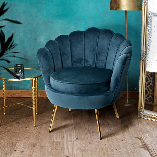 Artiss Armchair Lounge Chair Accent Retro Armchairs Shell Velvet Navy Sofas Armchairs & Couches