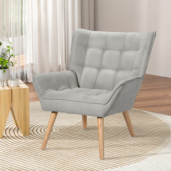 Artiss Armchair Lounge Chair Sofa Linen Fabric Cushion Seat Grey Accent Chairs