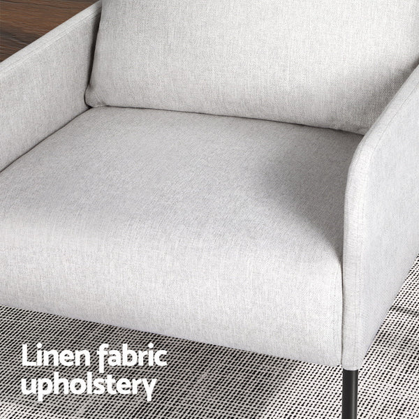 Artiss Armchair Lounge Chair Accent Single Sofa Grey Linen Fabric Sofas Armchairs & Couches