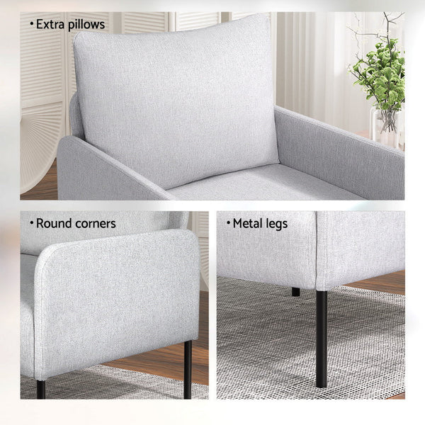 Artiss Armchair Lounge Chair Accent Single Sofa Grey Linen Fabric Sofas Armchairs & Couches