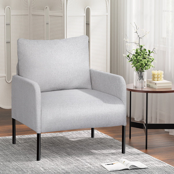 Artiss Armchair Lounge Chair Accent Single Sofa Grey Linen Fabric Sofas Armchairs & Couches