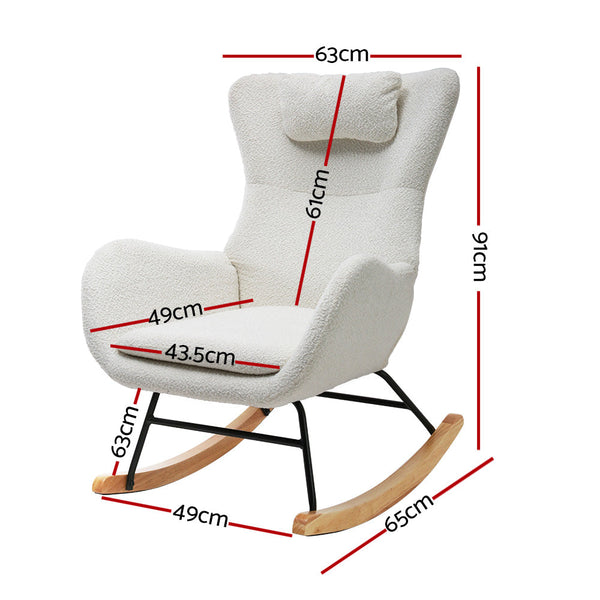 Artiss Rocking Armchair Feeding Chair Boucle Fabric Armchairs Lounge Sofa White Accent Chairs