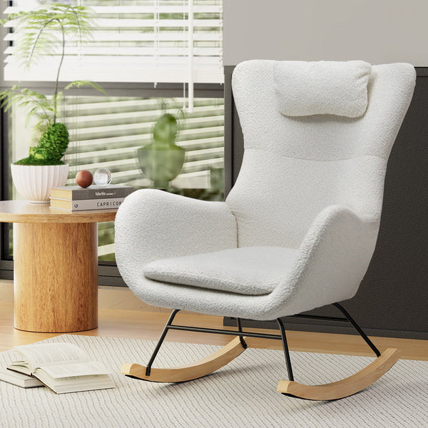 Artiss Rocking Armchair Feeding Chair Boucle Fabric Armchairs Lounge Sofa White Accent Chairs