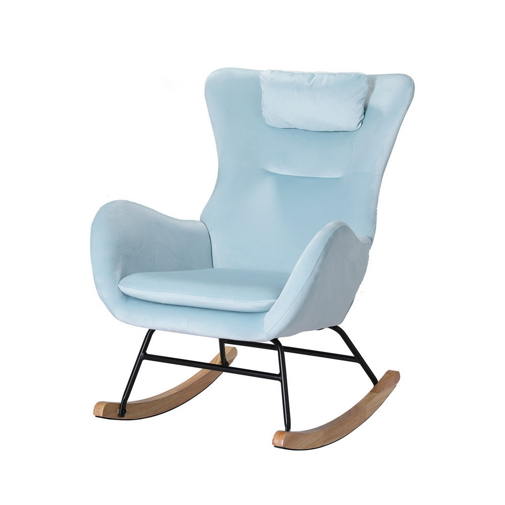 Artiss Rocking Chair Velvet Armchair Feeding Blue Chairs
