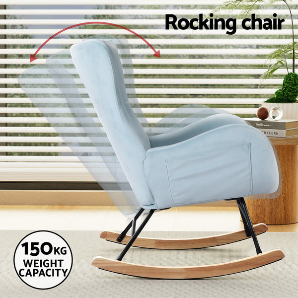 Artiss Rocking Chair Velvet Armchair Feeding Blue Chairs