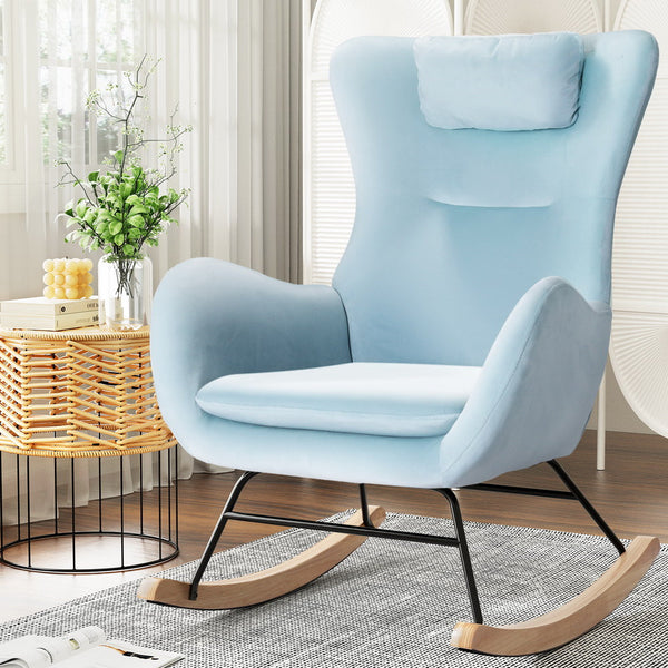 Artiss Rocking Chair Velvet Armchair Feeding Blue Chairs