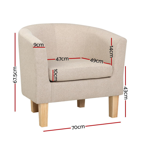 Artiss Armchair Lounge Chair Tub Accent Armchairs Fabric Sofa Chairs Beige Sofas Armchairs & Couches