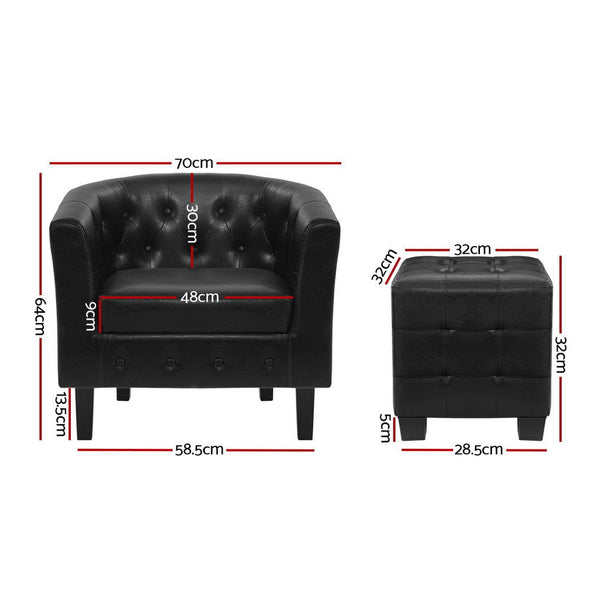 Artiss Armchair Lounge Chair Tub Accent Chairs Pu Leather Sofa Armchairs Black Sofas Armchairs & Couches