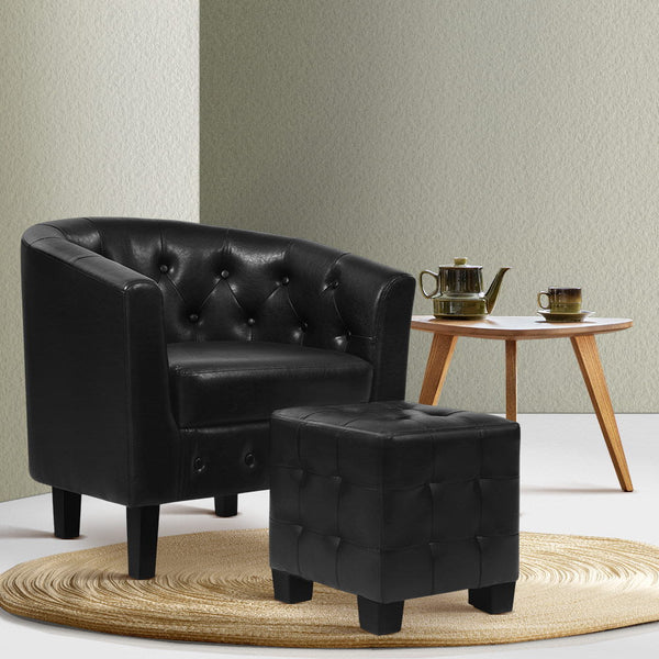 Artiss Armchair Lounge Chair Tub Accent Chairs Pu Leather Sofa Armchairs Black Sofas Armchairs & Couches