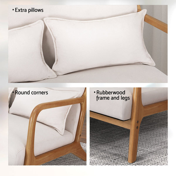 Artiss Armchair Lounge Chair Accent Armchairs Couch Sofa Loveseat Beige Wood Sofas Armchairs & Couches