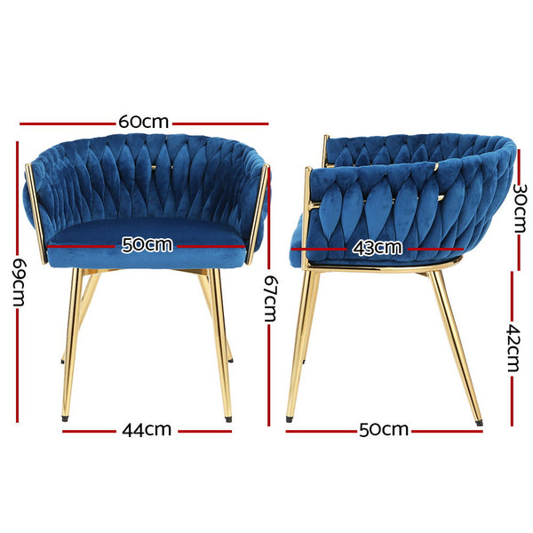 Artiss Dining Chair Cafe Velvet Upholstered Woven Back Armrest Blue