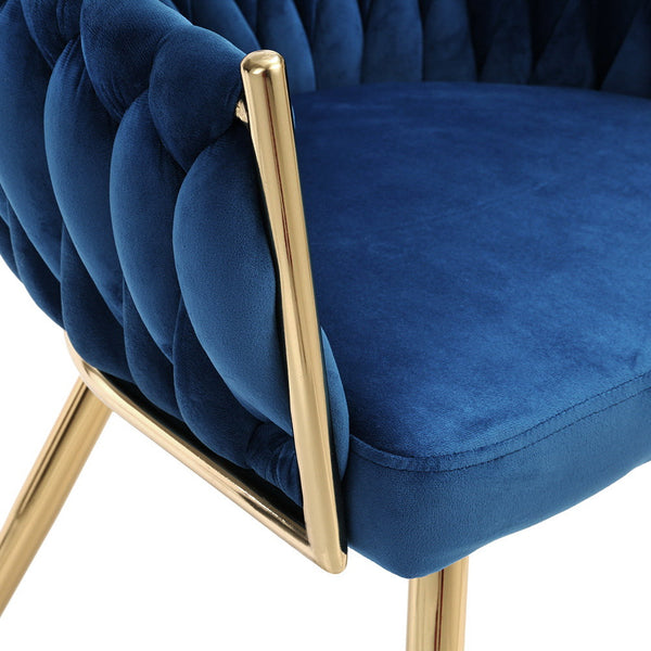 Artiss Dining Chair Cafe Velvet Upholstered Woven Back Armrest Blue