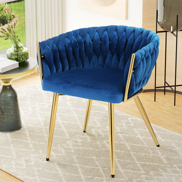 Artiss Dining Chair Cafe Velvet Upholstered Woven Back Armrest Blue Dining Chairs