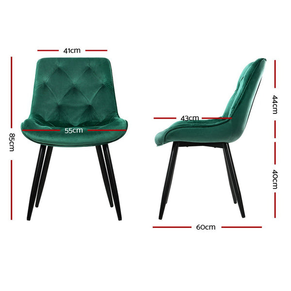 Artiss Set Of 2 Starlyn Dining Chairs Kitchen Velvet Padded Seat Green