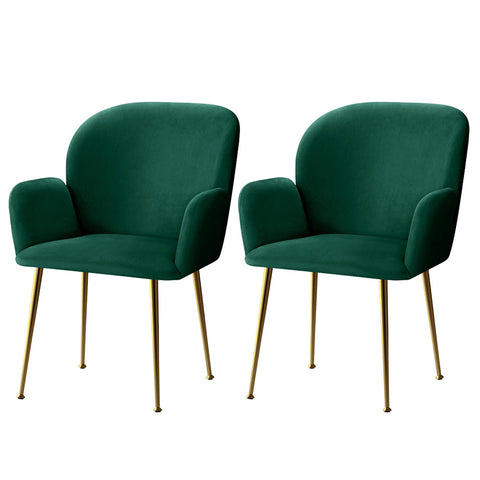 Artiss Set Of 2 Kynsee Dining Chair Armchair Cafe Upholstered Velvet Green
