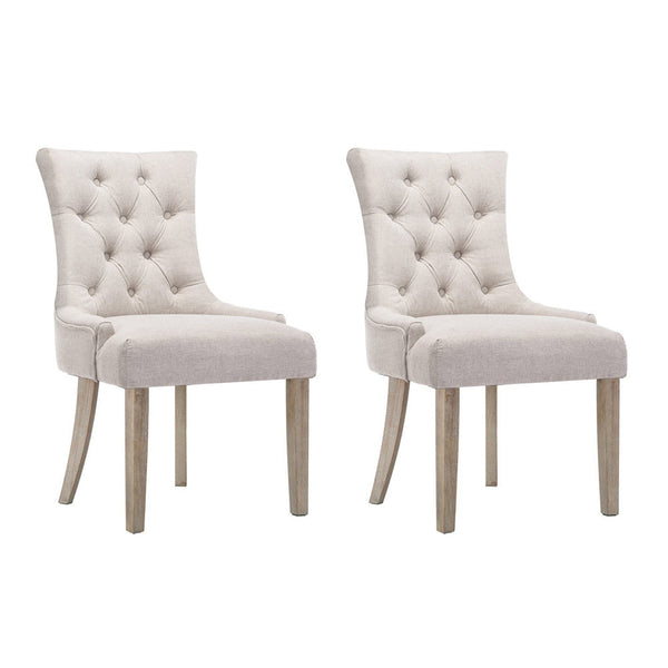 Artiss Set Of 2 Dining Chair Beige Cayes French Provincial Chairs Fabric Retro Cafe Dining Chairs