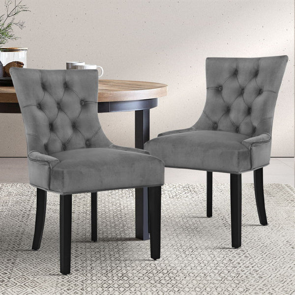 Artiss Set Of 2 Dining Chairs French Provincial Retro Wooden Velvet Fabric Grey